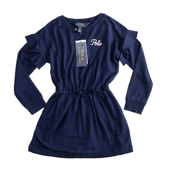 Polo Ralph Lauren Ruffled Navy Blue Polo Embroidery Girls Dress $49 Sz 3T 4T NWT - Picture 2 of 8